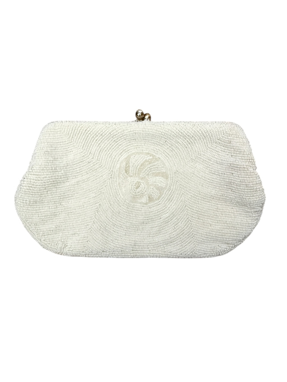 Vintage White Beaded Evening Clutch Purse Made in Japan Bridal Wedding Formal Ha - Picture 2 of 8